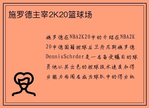 施罗德主宰2K20篮球场