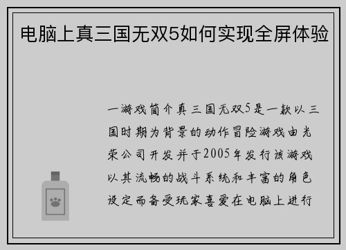 电脑上真三国无双5如何实现全屏体验